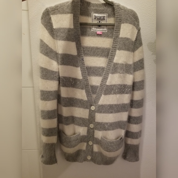 Victoria Secret fuzzy striped cardigan - Picture 1 of 2